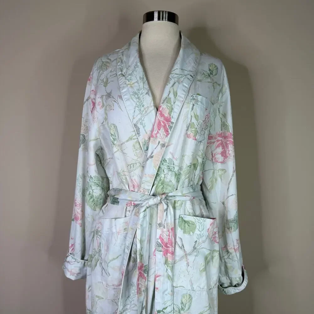 Vintage Lauren Ralph Lauren Floral Robe Cottagecore Dressing Gown Blue Pink L